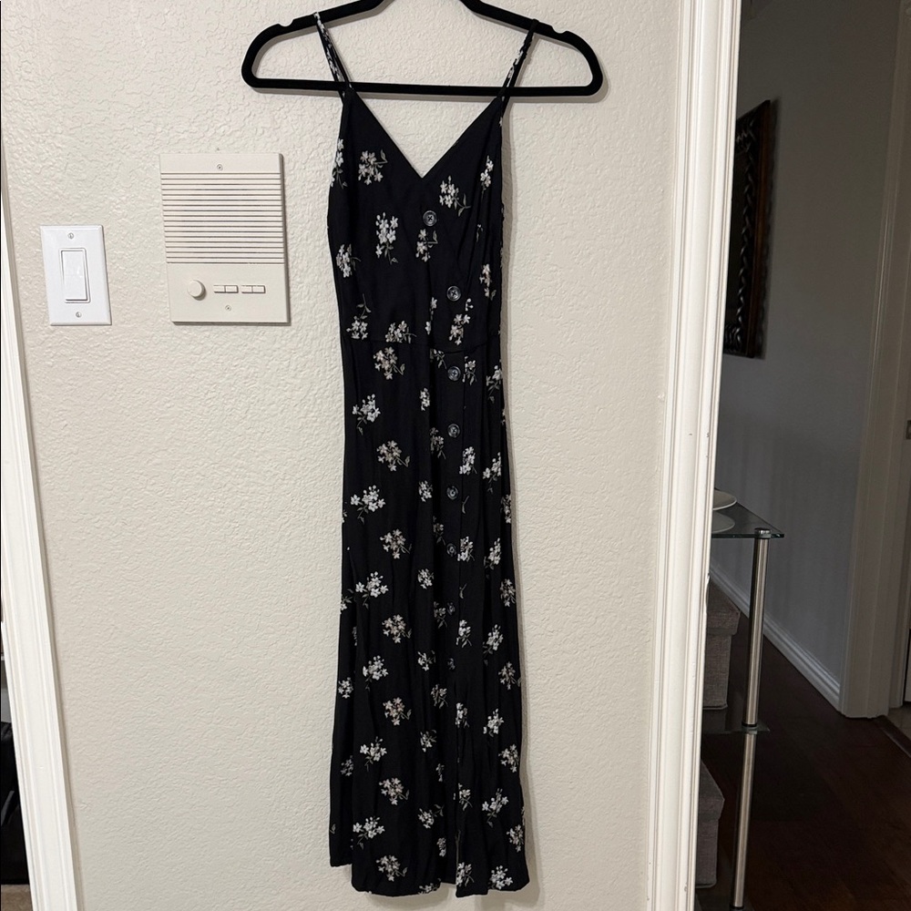 Hollister Black Dress with White Floral Design